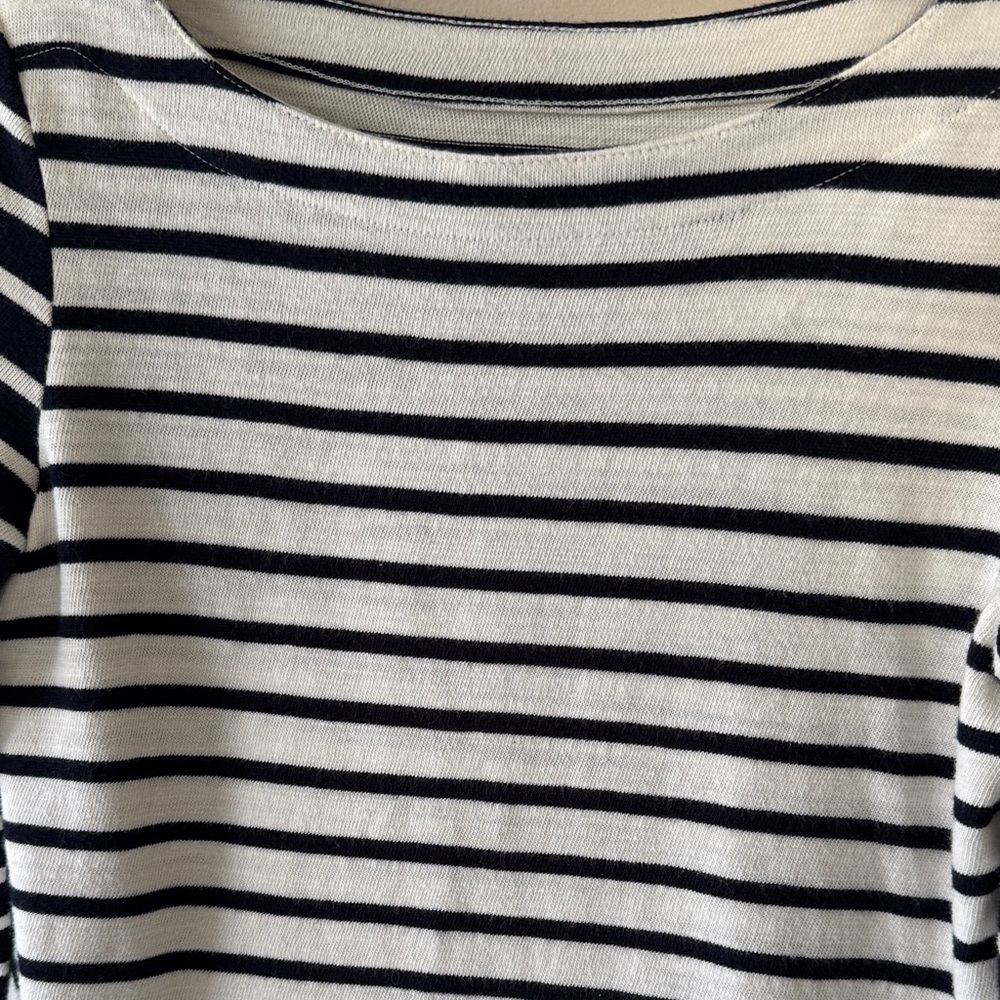 LOFT Black and White Striped Boatneck 3/4 Sleeve Top - Picture 3 of 5